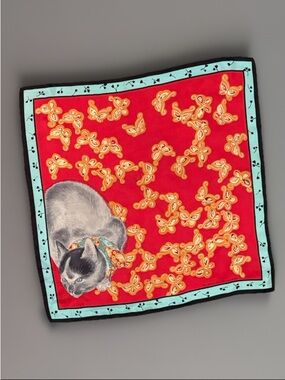 Vintage Metropolitan Museum of Art silk scarf featuring a cat and butterflies
